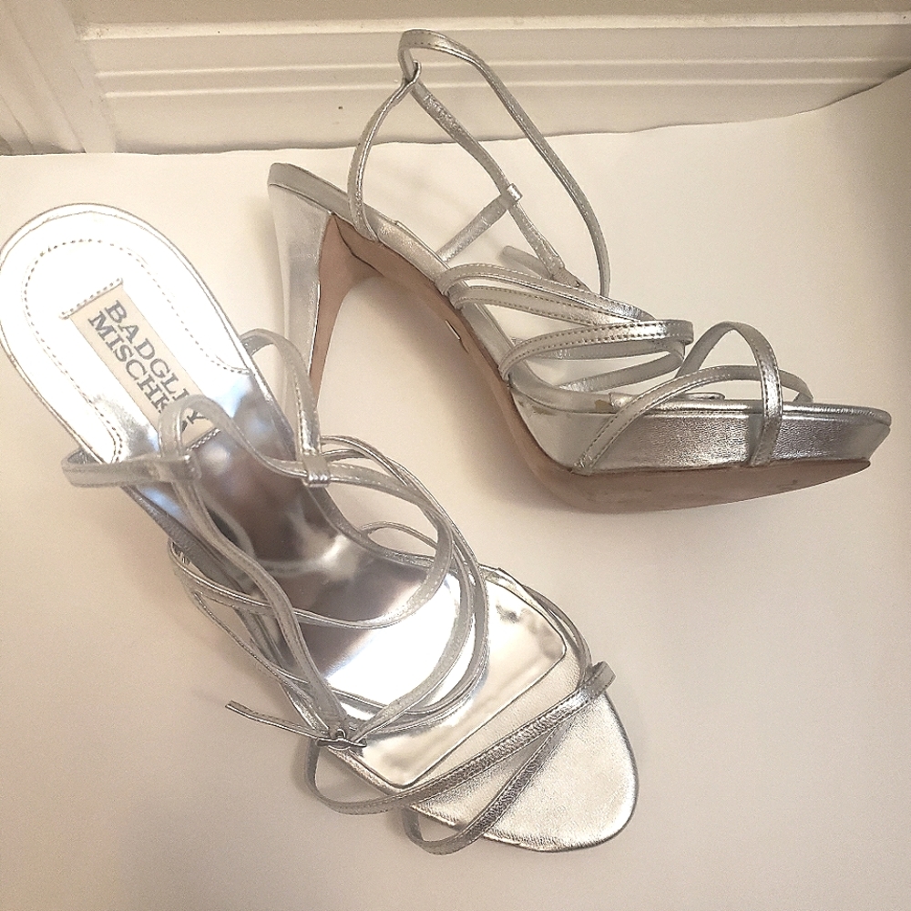Badgely Mishcka Silver Strappy Sandal Heels